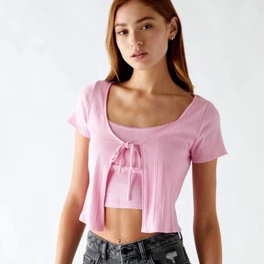 Pacsun Pink Cropped Two-Piece Blissful Tank and Cardigan Set